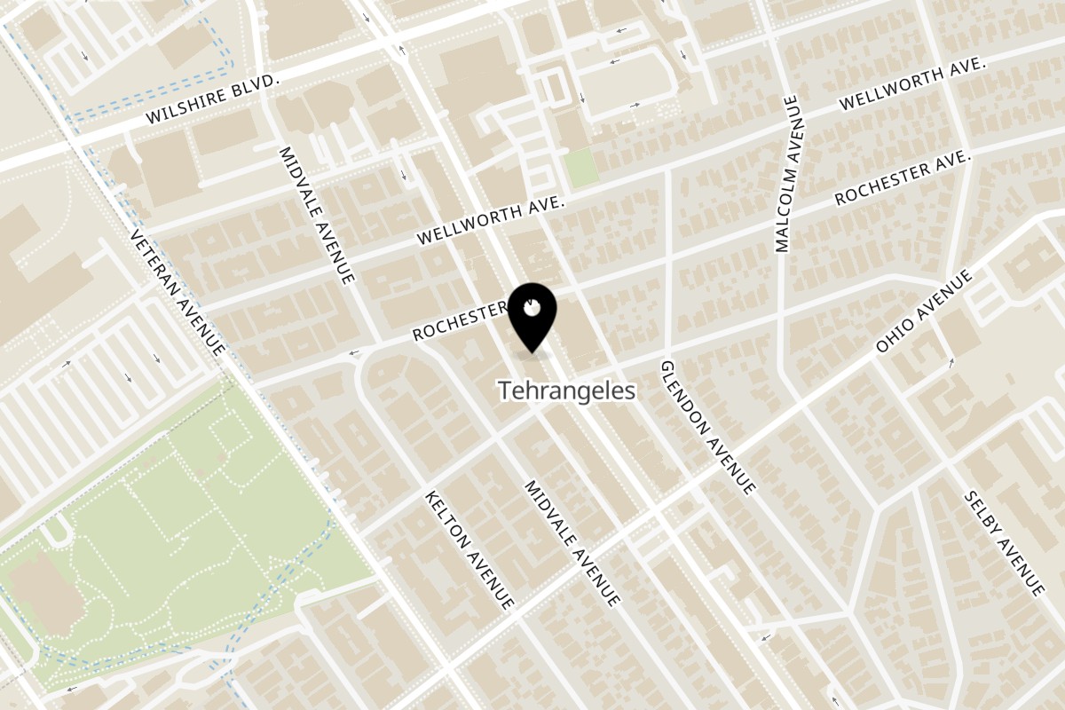Map showing the location of Westwood Thai Cafe on 1375 Westwood Blvd in Los Angeles